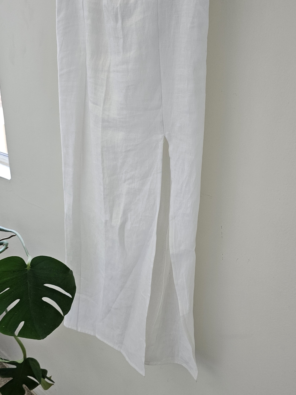 Summer Vacation Dress In Linen w High Slit Sz 0 WHITE - Picture 5 of 6